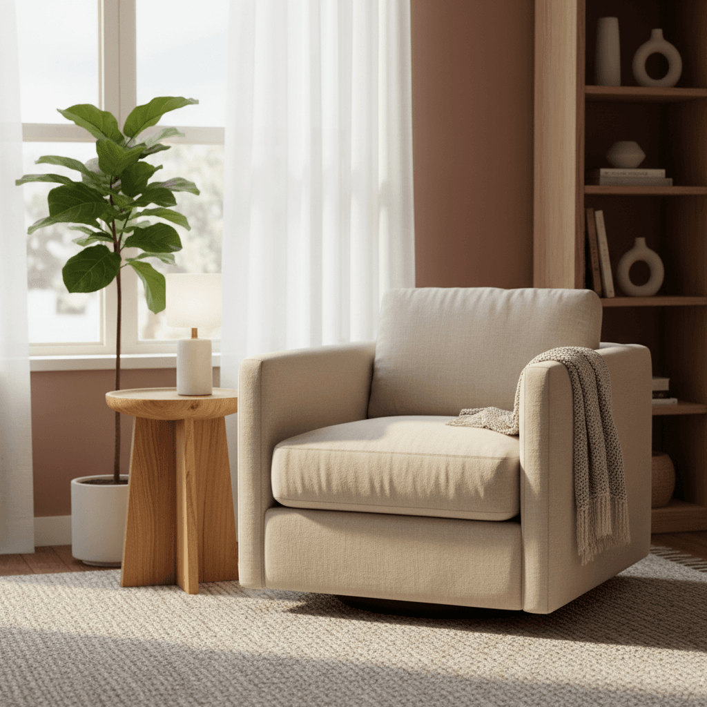 Warm therapy room corner with natural light